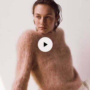 J.Crew brushed cashmere shrunken cable-knit crewneck sweater NWOT Large Mushroom